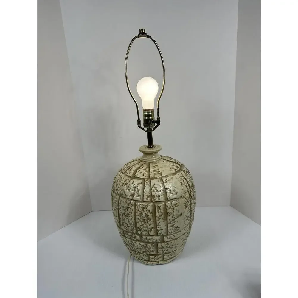 Vintage Brutalist Ceramic Lamp Heavy Faux‎ Stacked Stone Mid Century Modern